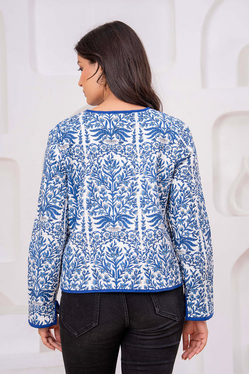 Blue Printed Quilted Jacket